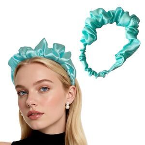 Blue Satin Headband wrap scrunched For Women’s And Girls Pleated design